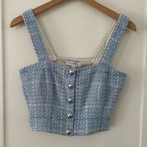 NWT INTERMIX | Blue Tweed Button-Up Crop Top side 6